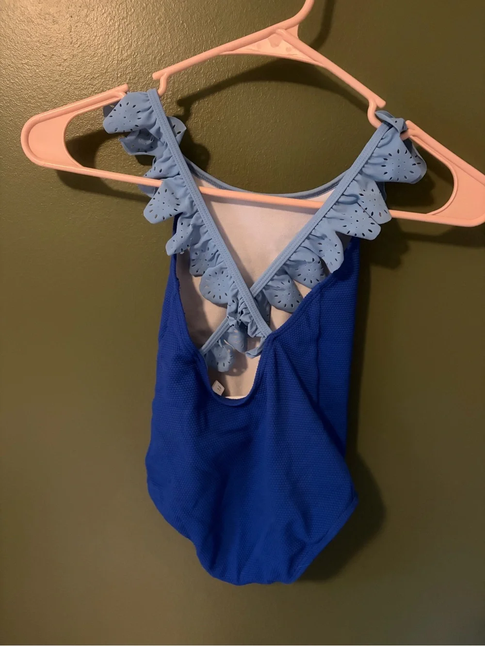 Boden Royal Blue One-Piece Swimsuit with Light Blue Eyelet Ruffle